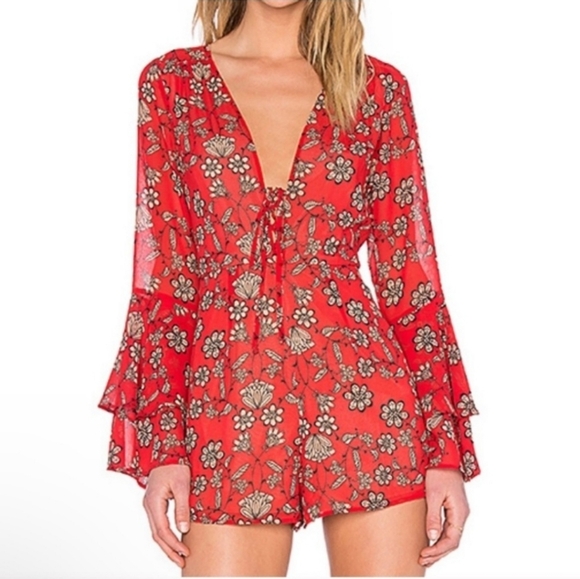 🍋FOR LOVE AND LEMONS RED AND BEIGE ROMPER size  Small - Picture 2 of 6